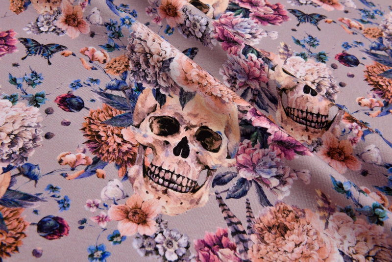 Organic Knit Cotton Spandex Jersey Skulls Digital Print Fabric - 5043 - G.k Fashion Fabrics Old Rose - 1813 / Price per Half Yard jersey
