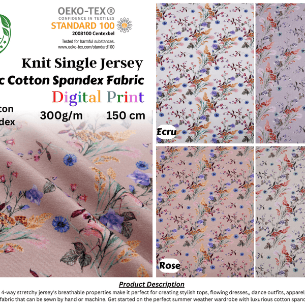 Organic Knit Cotton Spandex Jersey Wild Flowers Digital Print Fabric - –  G.k Fashion Fabrics