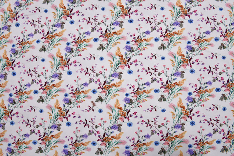 Organic Knit Cotton Spandex Jersey Wild Flowers Digital Print Fabric - 5037 - G.k Fashion Fabrics Ecru - 151 / Price per Half Yard jersey