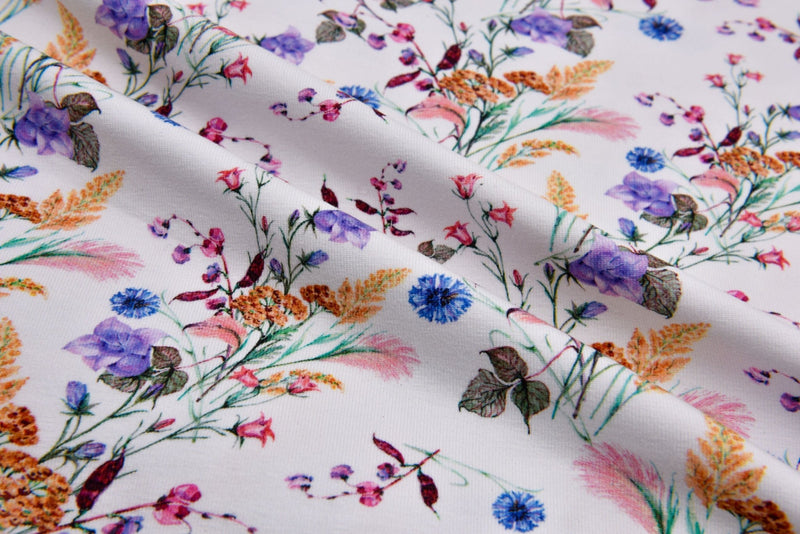 Organic Knit Cotton Spandex Jersey Wild Flowers Digital Print