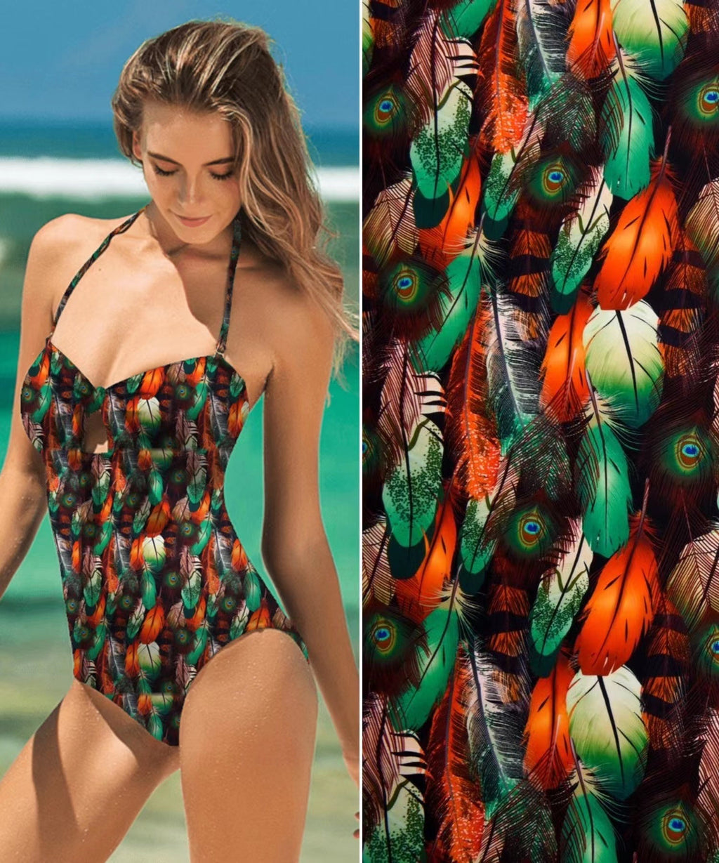 Peacock Feather Print Nylon Swimwear Fabric - 573B – G.k Fashion Fabrics