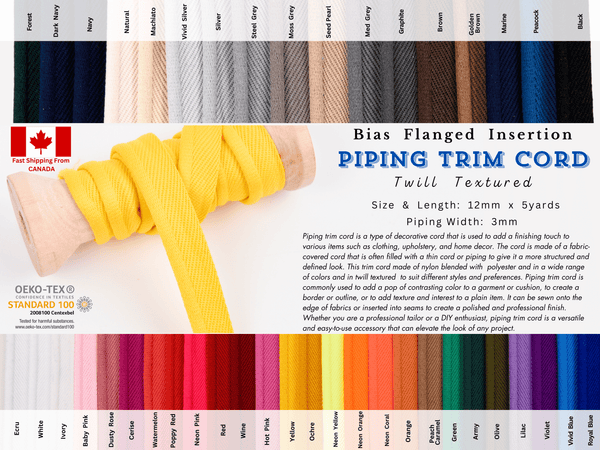 Piping Trim Cord Twill Textured, Bias Flanged Insertion - G.k Fashion Fabrics