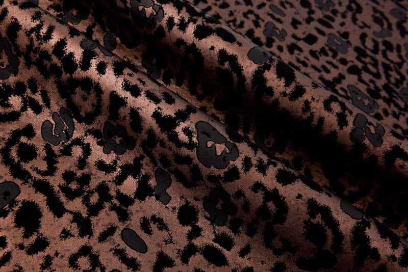 Premium Designer Made Suede PU Faux Fur thick fabric - G.k Fashion Fabrics Copper Color - Leo Pattern / Price per Half Yard