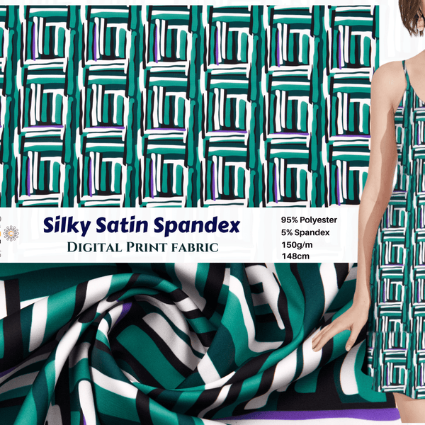 Premium Stretch Silky Satin Digital Maze - #5/1 Print Fabric
