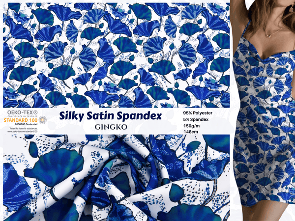 Premium Stretch Silky Satin Digital Print Fabric- Gingko-#15/1 - G.k Fashion Fabrics