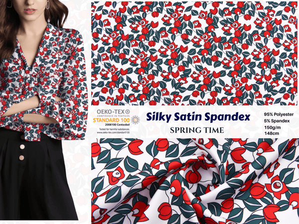 Premium Stretch Silky Satin Digital Print Fabric- Spring Time-#17/1 - G.k Fashion Fabrics