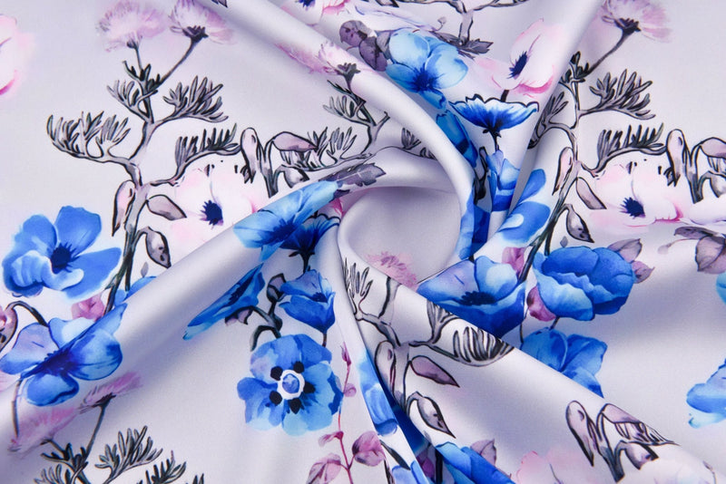 Premium Stretch Silky Satin Digital Print Fabric- Wild Flowers-#10