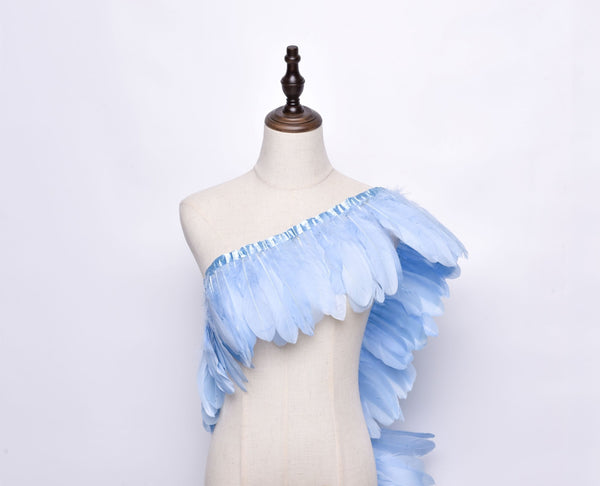 Rooster Feather Fringe Ribbon - G.k Fashion Fabrics Light Blue Haberdashery