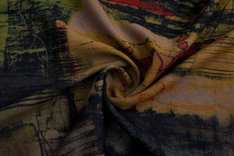 Silky Chiffon Dark Forest Print Fabric - S1036 - G.k Fashion Fabrics chiffon