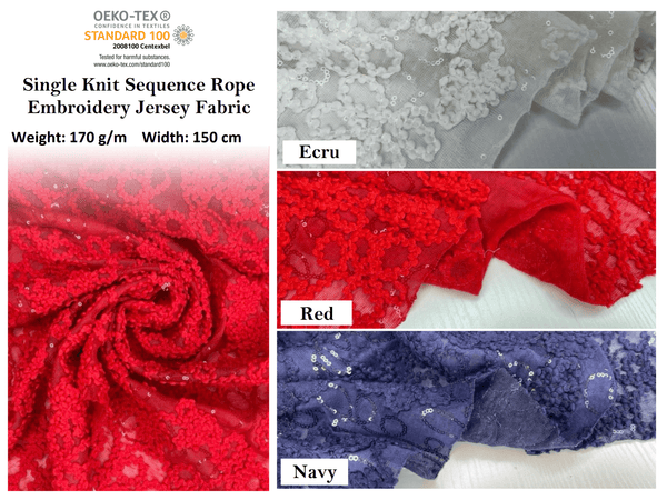 Single Knit Sequence Rope Embroidery Jersey Fabric - G.k Fashion Fabrics fabric
