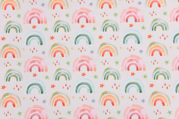 Softshell Digital Scattered Rainbow Print Fabric - G.k Fashion Fabrics Beige / Price per Half Yard softshell