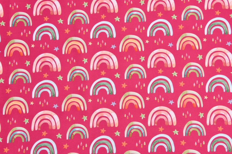 Softshell Digital Scattered Rainbow Print Fabric - G.k Fashion Fabrics Fuschia / Price per Half Yard softshell