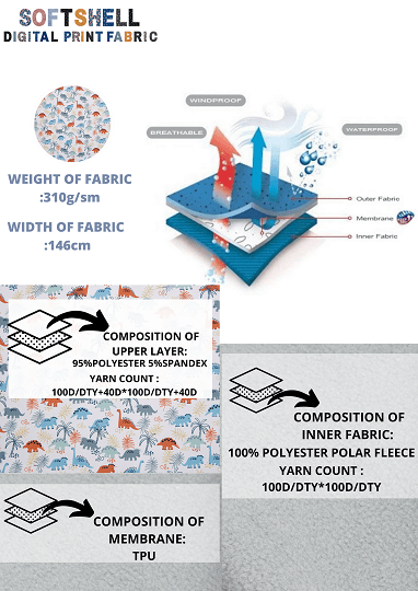 Softshell Fabric Dinosaur Waterproof Water Repellent Resistant K45007 - G.k Fashion Fabrics softshell