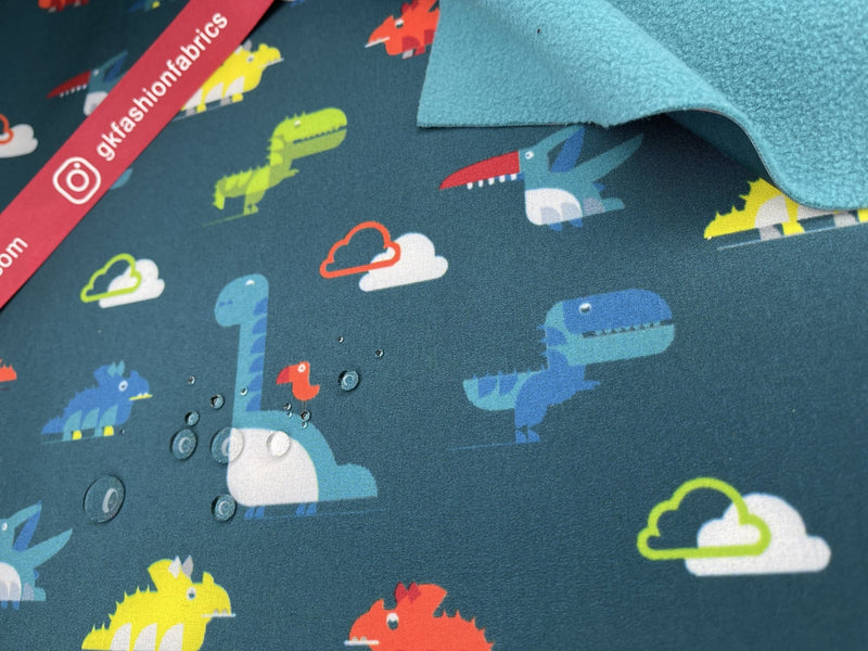 Softshell with Dinosaurs Print Fabric - G.k Fashion Fabrics Petrol / Price per Half Yard softshell