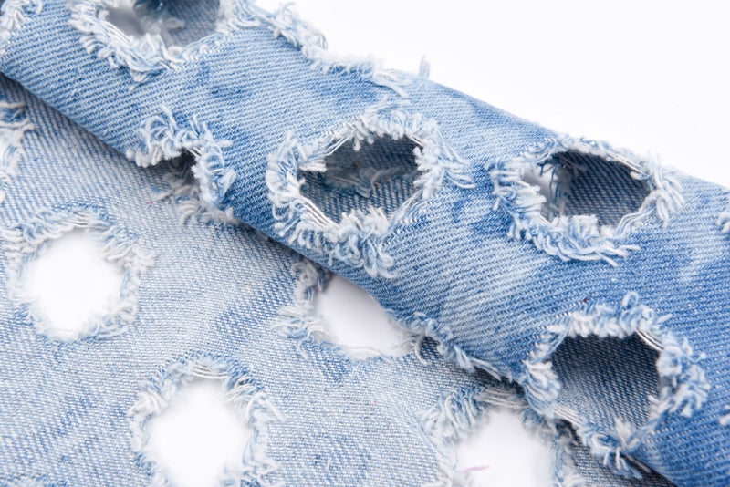 Tie Dye Ripped Washed Cotton Denim with Holes Fabric - G.k Fashion Fabrics denim