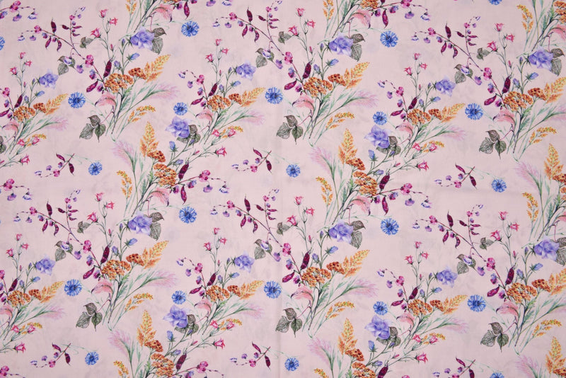 Viscose Poplin Stylish Wild Flower Print Fabric - 6005 - G.k Fashion Fabrics Rose - 1611 / Price per Half Yard viscose