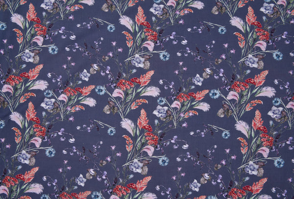 Viscose Poplin Stylish Wild Flower Print Fabric - 6005 - G.k Fashion Fabrics Dark Grey - 1701 / Price per Half Yard viscose