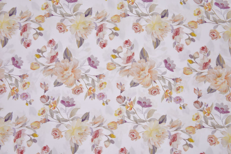 Viscose Poplin Wild Roses Print Fabric - 6003 - G.k Fashion Fabrics Ecru - 151 / Price per Half Yard viscose