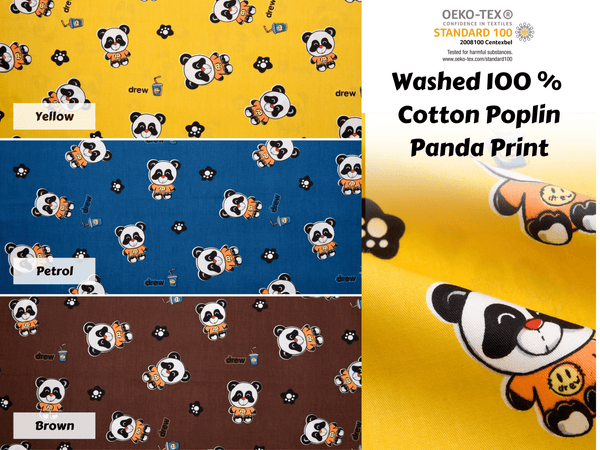 Washed 100 % Organic Cotton Poplin, Panda Print Fabric. GK-006 - G.k Fashion Fabrics