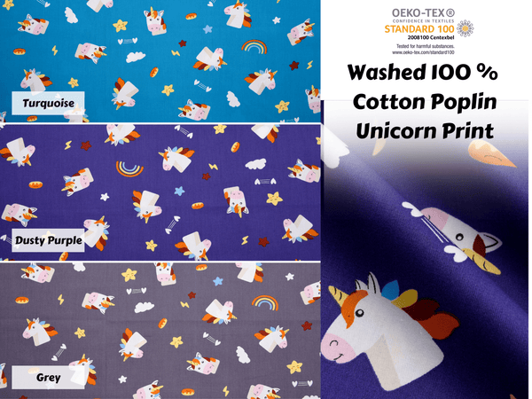 Washed 100 % Organic Cotton Poplin, Unicorn Print Fabric. GK-008 - G.k Fashion Fabrics