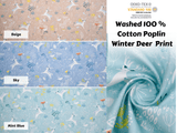 Washed 100 % Organic Cotton Poplin, Winter Deer Print Fabric. GK - 007 - G.k Fashion Fabrics