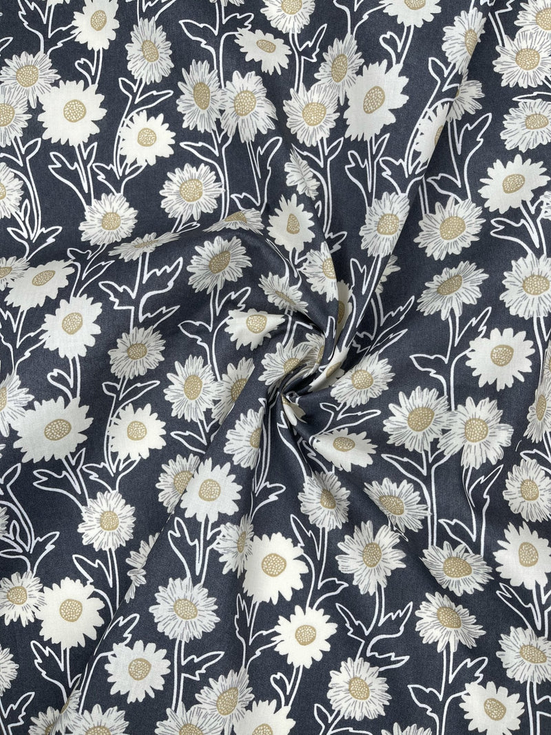 White Sunny Floral - Washed 100% Cotton Poplin Reactive Print - 8037 - G.k Fashion Fabrics cotton poplin