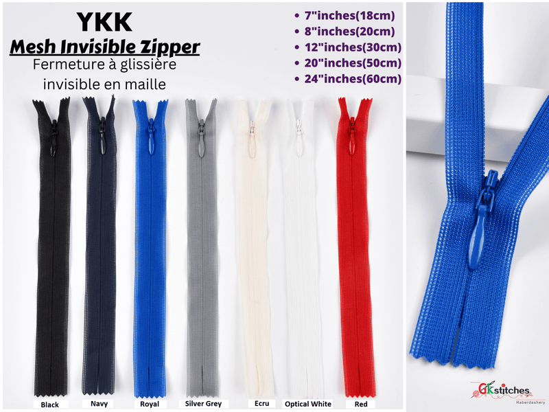 YKK Mesh Invisible Zippers - G.k Fashion Fabrics